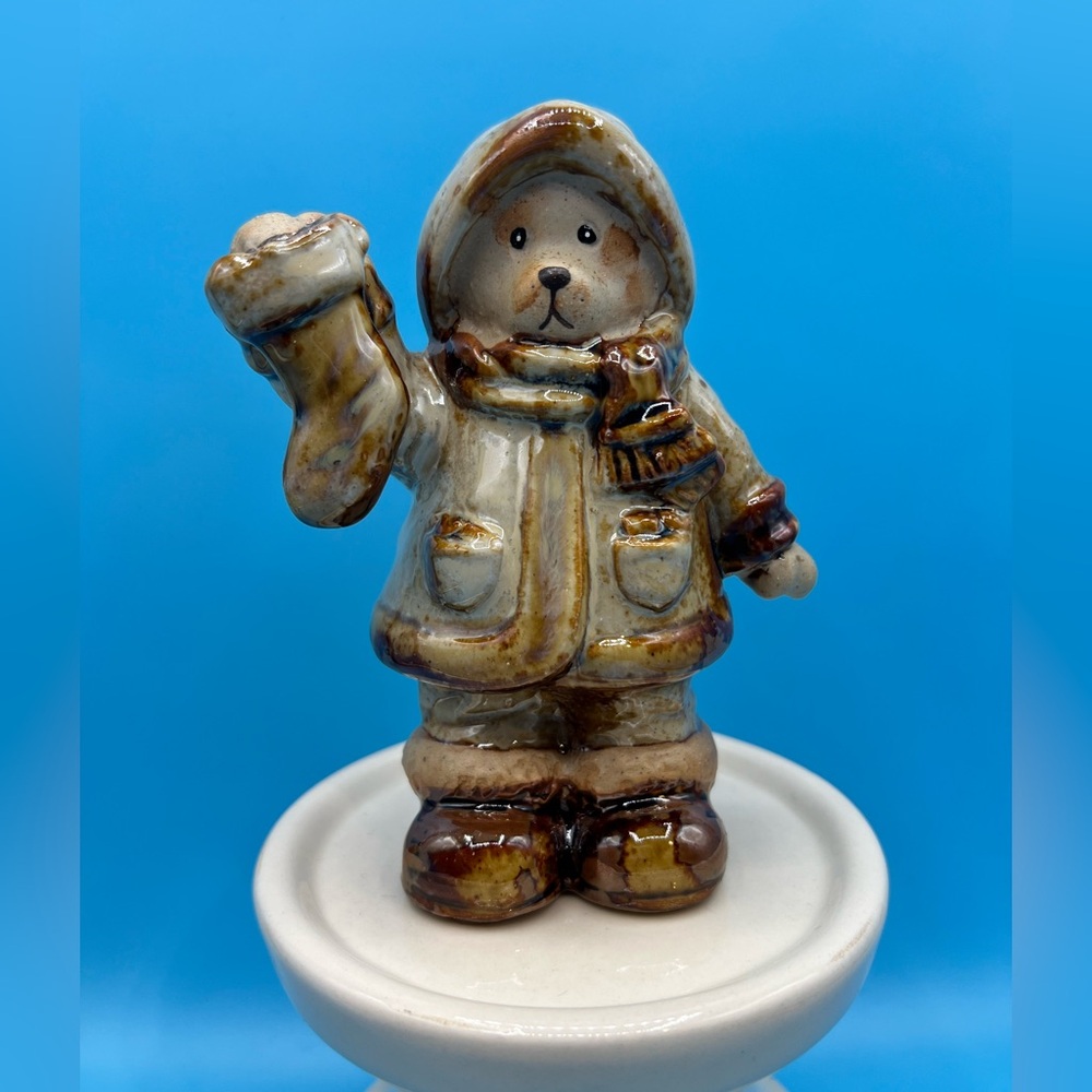 Ceramic Bear Glazed Figurine in Brown Coat